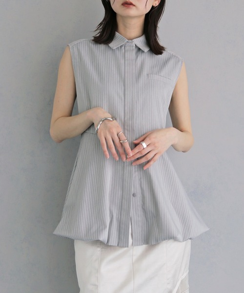 ブラウス シャツ 夏 「＆ｇ'aime 」ノースリーブストライプペプラムシャツ　Sleeveless Striped Peplum Shirt レディース | &g'aime | 04