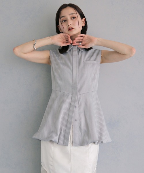 ブラウス シャツ 夏 「＆ｇ'aime 」ノースリーブストライプペプラムシャツ　Sleeveless Striped Peplum Shirt レディース | &g'aime | 03