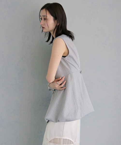 ブラウス シャツ 夏 「＆ｇ'aime 」ノースリーブストライプペプラムシャツ　Sleeveless Striped Peplum Shirt レディース | &g'aime | 07