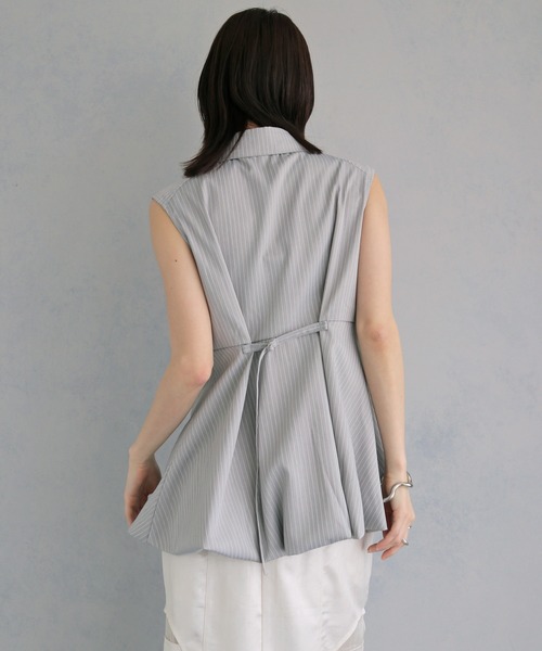 ブラウス シャツ 夏 「＆ｇ'aime 」ノースリーブストライプペプラムシャツ　Sleeveless Striped Peplum Shirt レディース | &g'aime | 09