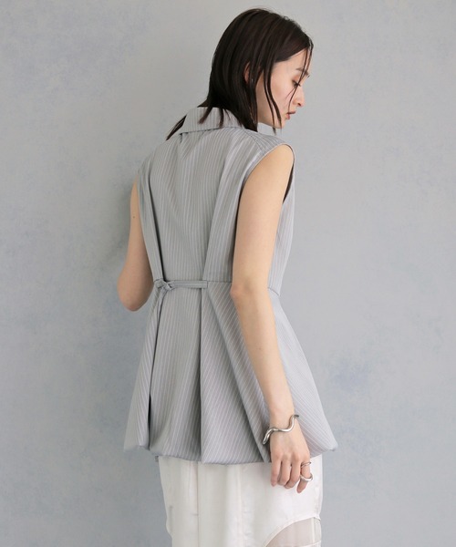 ブラウス シャツ 夏 「＆ｇ'aime 」ノースリーブストライプペプラムシャツ　Sleeveless Striped Peplum Shirt レディース | &g'aime | 08