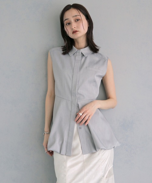 ブラウス シャツ 夏 「＆ｇ'aime 」ノースリーブストライプペプラムシャツ　Sleeveless Striped Peplum Shirt レディース | &g'aime | 05