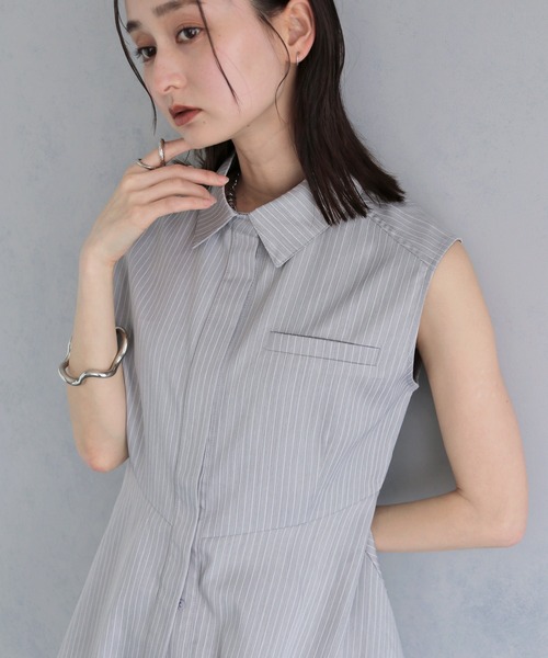 ブラウス シャツ 夏 「＆ｇ'aime 」ノースリーブストライプペプラムシャツ　Sleeveless Striped Peplum Shirt レディース | &g'aime | 10