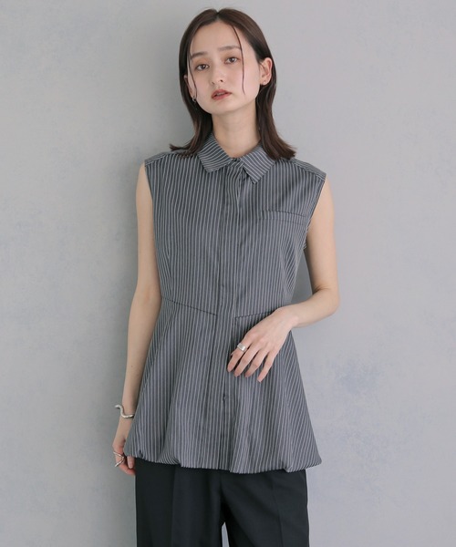 ブラウス シャツ 夏 「＆ｇ'aime 」ノースリーブストライプペプラムシャツ　Sleeveless Striped Peplum Shirt レディース | &g'aime | 15