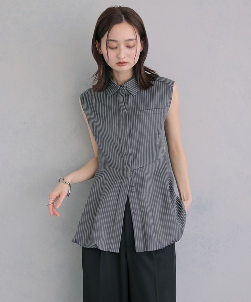 ブラウス シャツ 夏 「＆ｇ'aime 」ノースリーブストライプペプラムシャツ　Sleeveless Striped Peplum Shirt レディース | &g'aime | 17