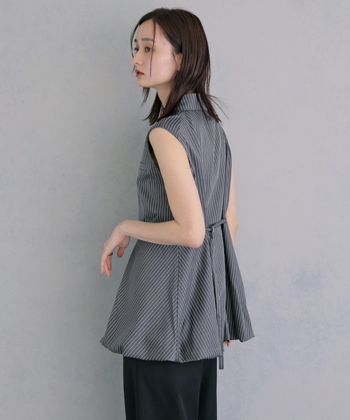 ブラウス シャツ 夏 「＆ｇ'aime 」ノースリーブストライプペプラムシャツ　Sleeveless Striped Peplum Shirt レディース | &g'aime | 19