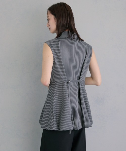 ブラウス シャツ 夏 「＆ｇ'aime 」ノースリーブストライプペプラムシャツ　Sleeveless Striped Peplum Shirt レディース | &g'aime | 20