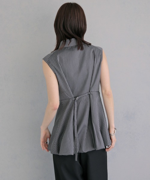ブラウス シャツ 夏 「＆ｇ'aime 」ノースリーブストライプペプラムシャツ　Sleeveless Striped Peplum Shirt レディース | &g'aime | 21