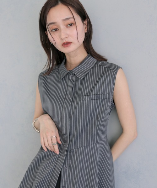 ブラウス シャツ 夏 「＆ｇ'aime 」ノースリーブストライプペプラムシャツ　Sleeveless Striped Peplum Shirt レディース | &g'aime | 22