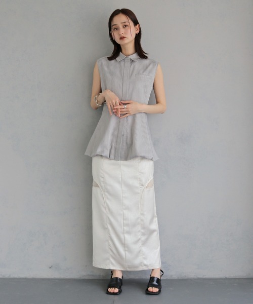 ブラウス シャツ 夏 「＆ｇ'aime 」ノースリーブストライプペプラムシャツ　Sleeveless Striped Peplum Shirt レディース | &g'aime | 12