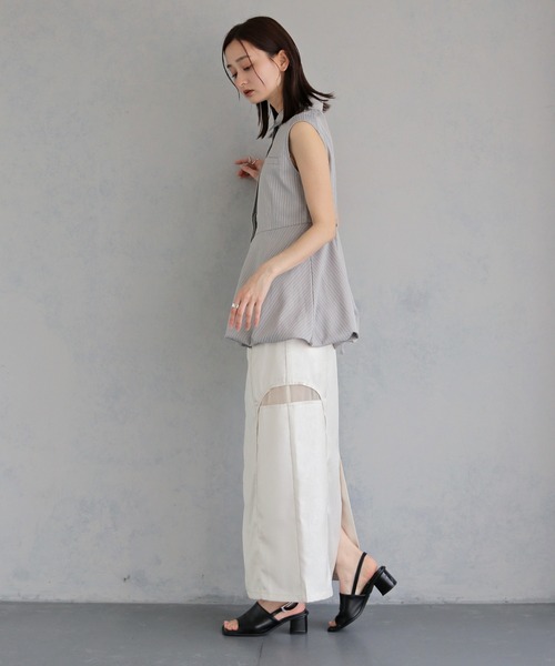 ブラウス シャツ 夏 「＆ｇ'aime 」ノースリーブストライプペプラムシャツ　Sleeveless Striped Peplum Shirt レディース | &g'aime | 13
