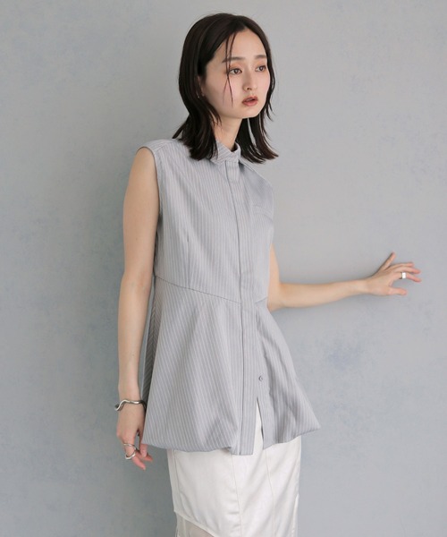 ブラウス シャツ 夏 「＆ｇ'aime 」ノースリーブストライプペプラムシャツ　Sleeveless Striped Peplum Shirt レディース | &g'aime | 06