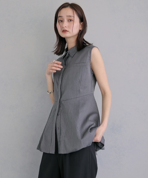 ブラウス シャツ 夏 「＆ｇ'aime 」ノースリーブストライプペプラムシャツ　Sleeveless Striped Peplum Shirt レディース | &g'aime | 18