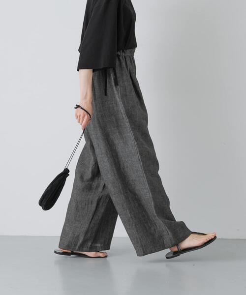 かぐれ ワイドパンツ パンツ ウエストギャザーリネンパンツ レディース