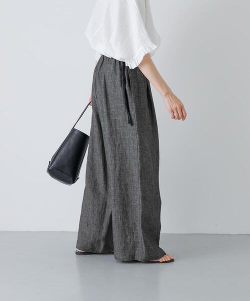 かぐれ ワイドパンツ パンツ ウエストギャザーリネンパンツ レディース