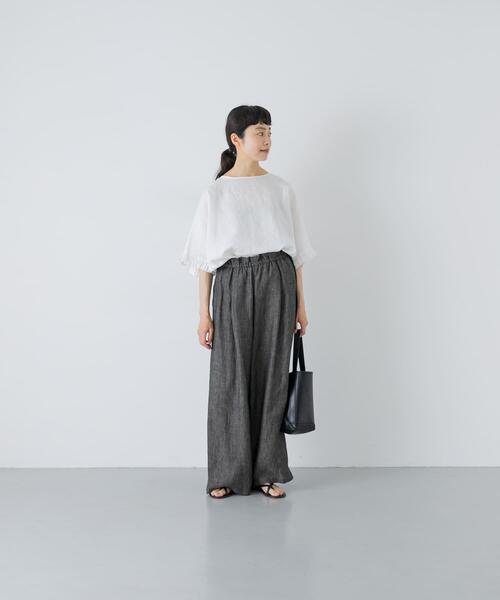 かぐれ ワイドパンツ パンツ ウエストギャザーリネンパンツ レディース