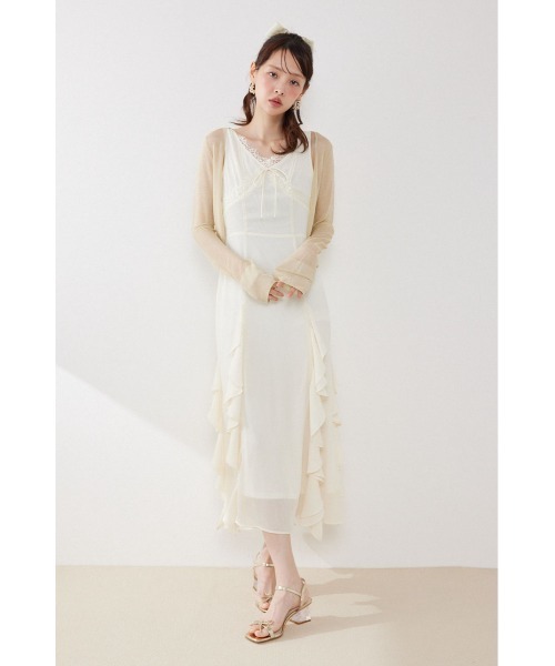 美品✨21SS フォクシー ビジューボタン ✨6.1万 春夏シアーカーディガン rienda（リエンダ） カーディガン ビジューボタンシアーカーディガン