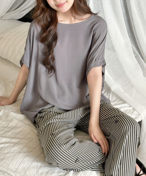DAY CLOSET パジャマ ルームウェア 「セットアップ」無地×ストライプ