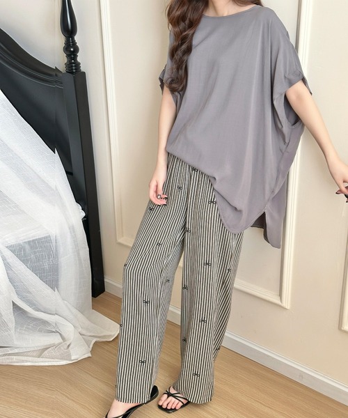 DAY CLOSET パジャマ ルームウェア 「セットアップ」無地×ストライプ