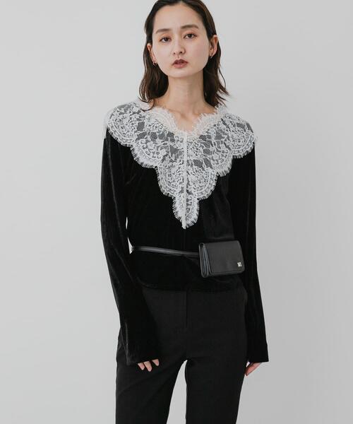 Fit more（フィットモア） チェックフリル七分袖トップス レディース