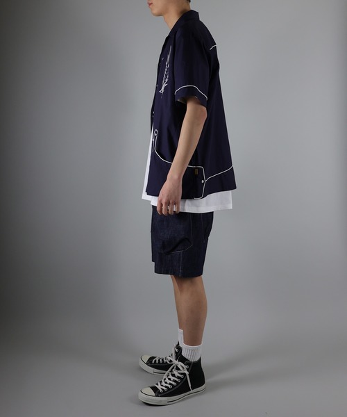 k-n　シャツ S/S EMBROIDERED COTTON SHIRT / 刺繍モチーフ パイピング