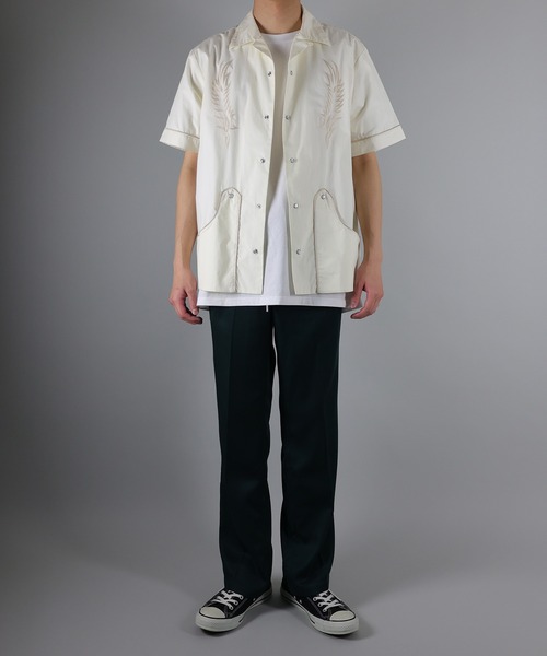 k-n　シャツ S/S EMBROIDERED COTTON SHIRT / 刺繍モチーフ パイピング