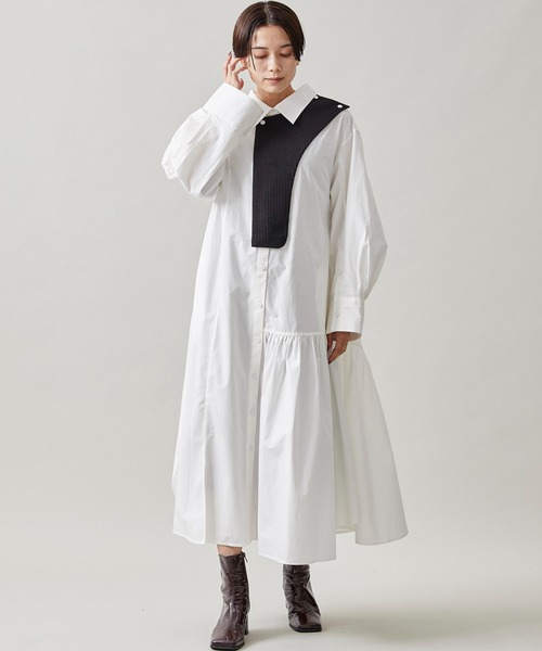 ドレス 【RUMCHE/(ラム・シェ)】ニットボンディングシャツワンピース 