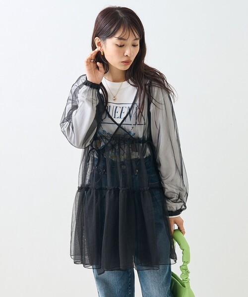 お洒落 カシュクール シャツワンピース チュール パーティー FREAK'S STORE ブラウス シャツ チュール パフ カシュクール