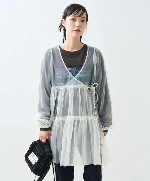 お洒落 カシュクール シャツワンピース チュール パーティー FREAK'S STORE ブラウス シャツ チュール パフ カシュクール