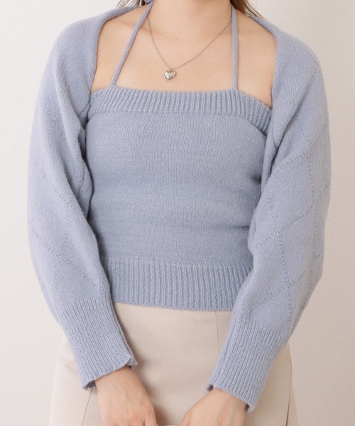 Lace Ladies アンサンブル ニットキャミ×ボレロトップス