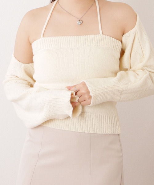 アンサンブル キャミ×ボレロセット Lace Ladies アンサンブル ニットキャミ×ボレロトップス