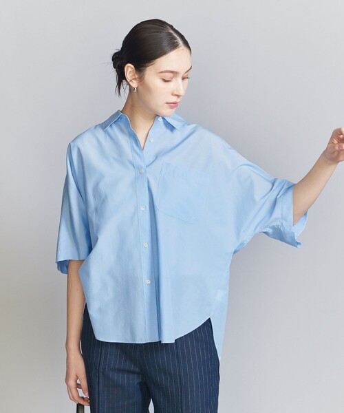 シャツ ブラウス ポケットドルマンスリーブ 5分袖シャツ  