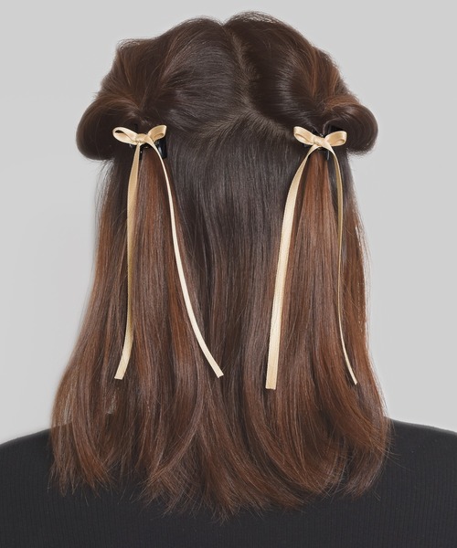 リボンのヘアクリップ２つ ヘアクリップ ロング リボン 2個セット ミニバンスクリップ