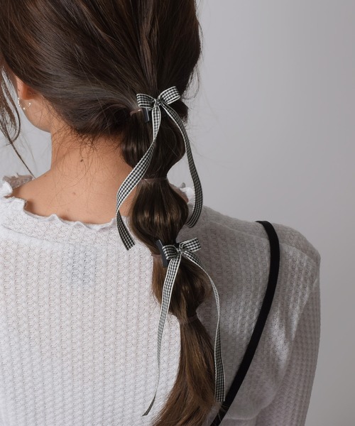 2まで　●ヘアリボン　専用 Flowering ヘアクリップ 2個セット長リボンヘアクリップ