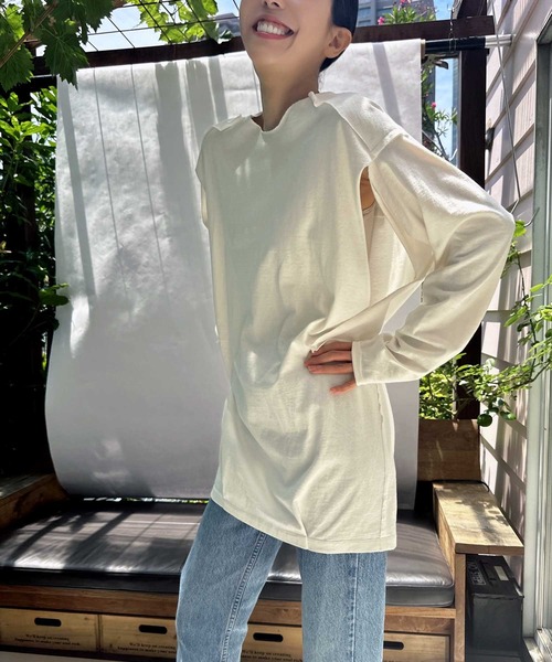 tシャツ カッティングデザインロングTEE レディース