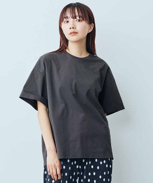 新品◆ガウディ◆可愛いコットンレース袖！美形”黒コットンストレッチＴシャツ！XS カットソー レディース レース tシャツ 七分袖 レース切替