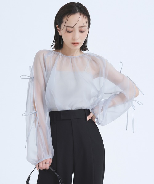 スリーブリボンシアーブラウス anuans（アニュアンス） ブラウス シャツ スリーブリボンシアー