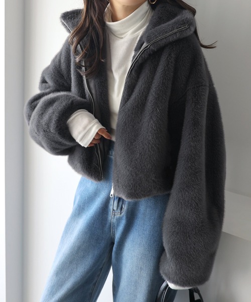 andme ブルゾン アウター 「新色追加」ショート丈ファーブルゾンコート