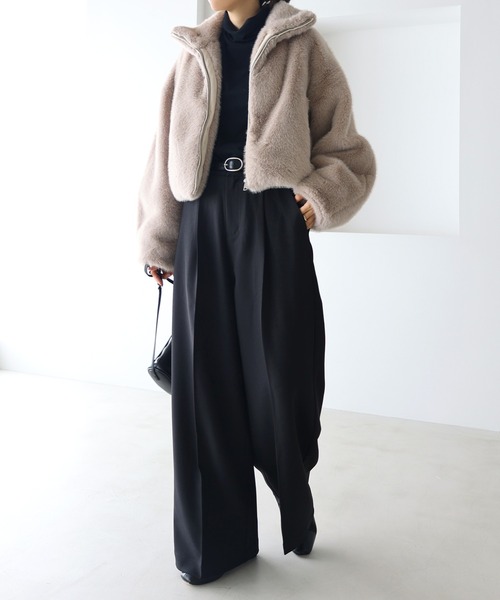 美品　黒ミンクファーブルゾン　ラムレザージャケット　ショート丈　クロップド丈 andme（アンドミー） ブルゾン アウター 「新色追加」ショート丈ファー