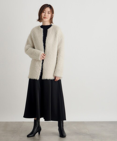 【中古】ソブ ダブスタ コーディガン ニットジャケット カシミヤ 38 ノーカラー ドローストリング ウエストリボン grove（グローブ） ジャケット ノーカラージャケット フェザーダブル