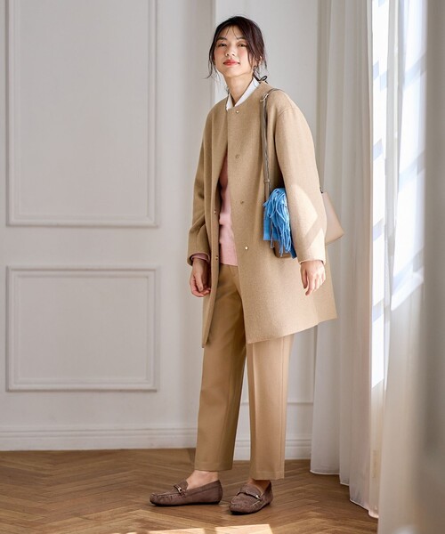 ANY（エニィ） ノーカラーコート コート 「防風裏地」カシミヤブレンド