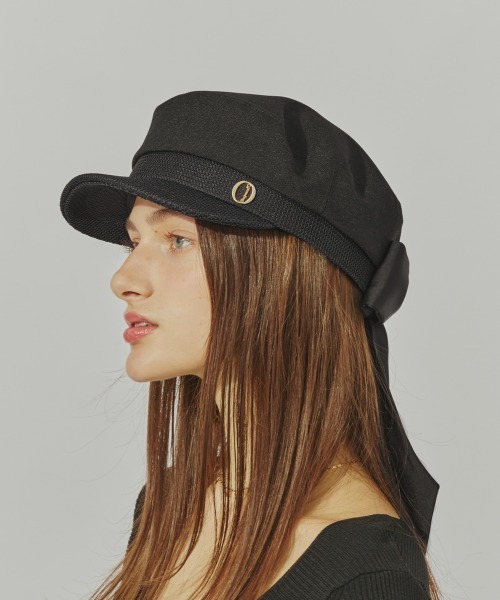 Chapeau d' O ロゴ付 麦わら帽子　キャスケット Chapeau d' O TM Casquette | 57.5cm(75) BLACK (01) | Chapeau