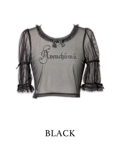 AVENCHUMU tシャツ Rhinestone logo puff sleeve tops レディース 