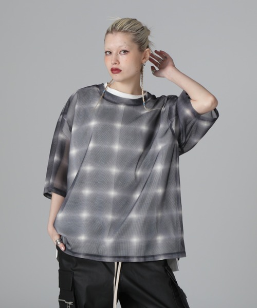 tシャツ DankeSchon/ダンケシェーン/OMBRE CHECK MESH T-SHIRTS レディース メンズ DANKE SCHON tシャツ DankeSchon/ダンケシェーン/OMBRE CHECK