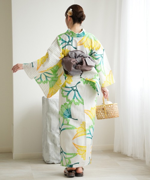 浴衣＋帯 セット　梅　注染 utatane 浴衣 手染め注染浴衣3点セット utatane×注染工房 先染め
