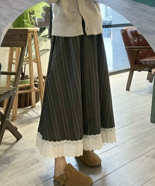 スカート Twinkle gossip!ロサンゼルス スカート ヴィンテージ風 レースフリルロング