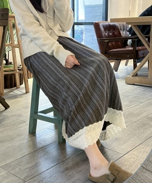 gossip!ロサンゼルス スカート ヴィンテージ風 レースフリルロング