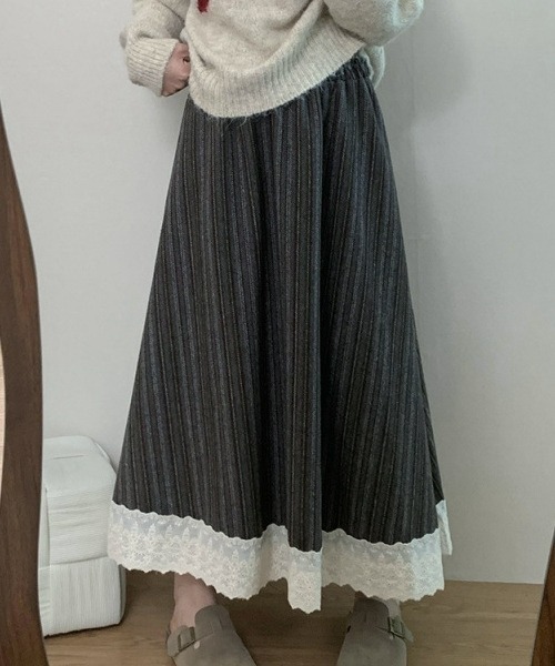 スカート Twinkle gossip!ロサンゼルス スカート ヴィンテージ風 レースフリルロング