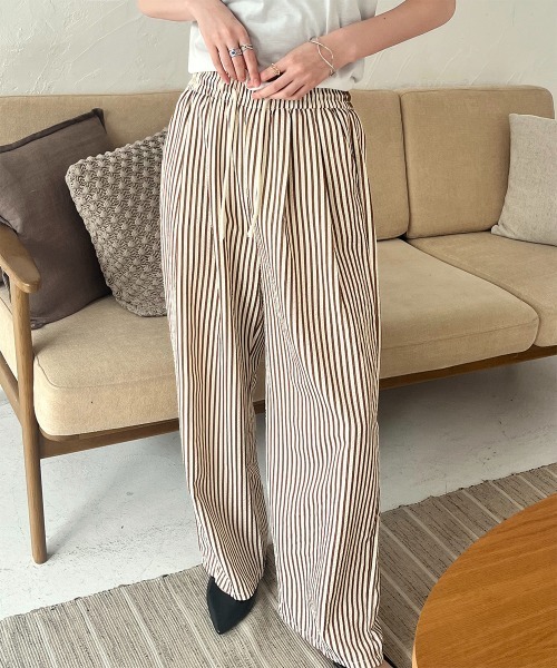 パンツ ストライプセミワイドパンツ レディース : ZOZOTOWN