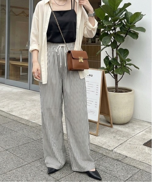 ワイドパンツ パンツ ストライプセミワイドパンツ イージーパンツ